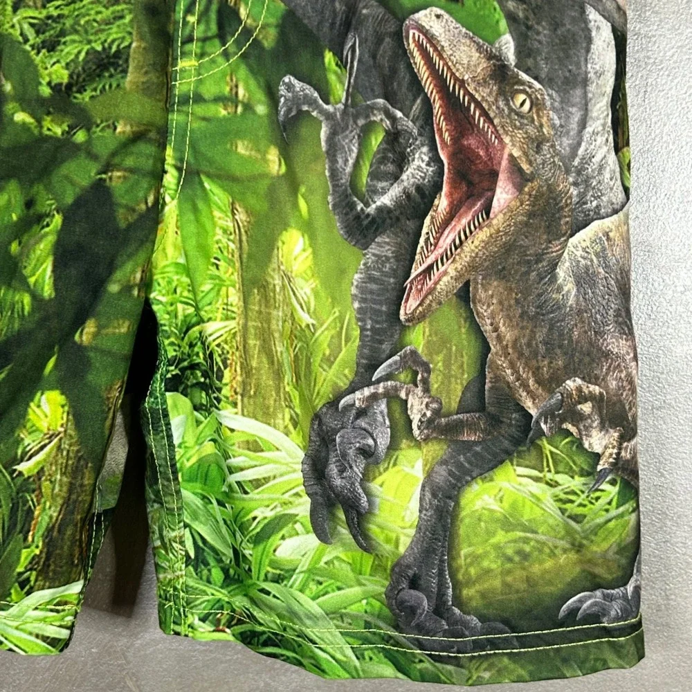 Jurassic World Boys Swim Trunks Green Dinosaur Graphic‎ Swimsuit Size 7